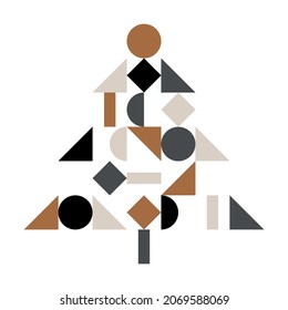 Christmas tree abstract geometric vector illustration, bauhaus Christmas ornament, for web, mobile, post cards