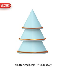 Christmas tree. Abstract minimal decorative festive conical shape tree. New Year's holiday decor. Realistic 3d design element In cartoon style. Icon isolated on white background. Vector illustration
