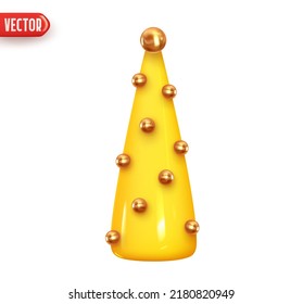Christmas tree. Abstract minimal decorative festive conical shape tree. New Year's holiday decor. Realistic 3d design element In cartoon style. Icon isolated on white background. Vector illustration