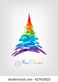 Christmas tree, abstract multicolored card, vector illustration, stylized fir tree