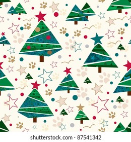 Christmas tree abstract seamless pattern in vector. Green firs pattern.