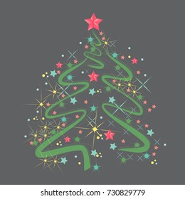 Christmas tree in an abstract style on a gray neutral background. EPS 10.