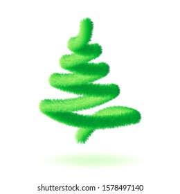Christmas tree, abstract vector line spiral shape. Element design for banner, poster, web, mobile app. Realistic 3d style, Xmas sign, illustration isolated on white