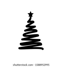 Christmas tree. Abstract vector line spiral shape. Monochrome illustration isolated on white