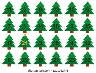 christmas tree advent calendar green and gold vector illustration EPS10