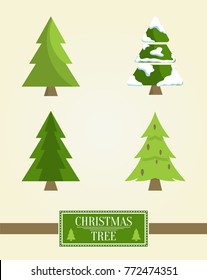 Christmas tree advertisement sale sign, collection of spruce icons with and without decorative elements vector poster isolated on white, pine market