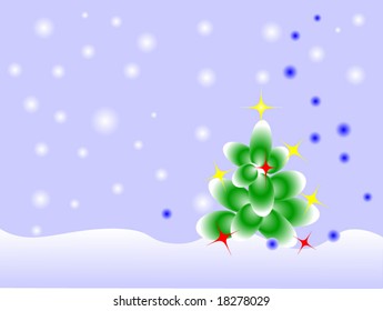 The Christmas tree of the against the background falling snow