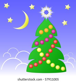 Christmas tree against starry sky