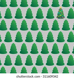 Christmas tree among the trees in the forest