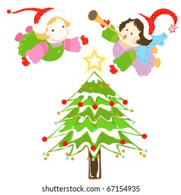 Christmas Tree Angels Stock Vector (Royalty Free) 67154935 | Shutterstock