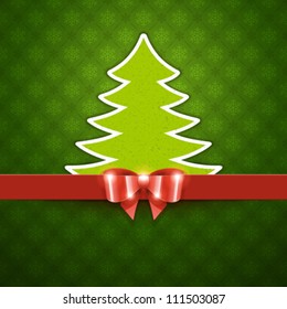 Christmas tree applique and bow vector background