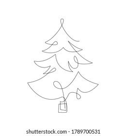 Christmas tree.  art line, in continuous line drawing style Vector illustration isolated on white background.