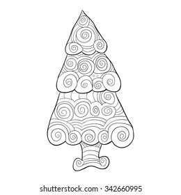 Christmas tree art style with Christmas. Hand drawn.