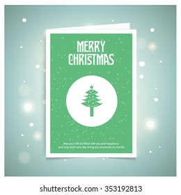 Christmas tree background. Christmas book cover or flyer template, vector green background. Mockup template