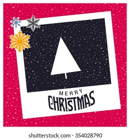 Christmas tree background, Creative Christmas tree Card, Abstract Christmas Tree, photo frame with Snowflake border and creative typography in footer on glowing Vector background