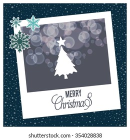 Christmas tree background, Creative Christmas tree Card, Abstract Christmas Tree, photo frame with Snowflake border and creative typography in footer on glowing Vector background