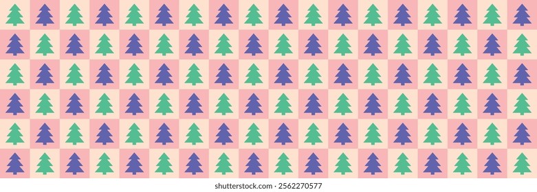 Christmas tree background design. Seamless pattern with abstract cartoon ornaments. Vector illustration