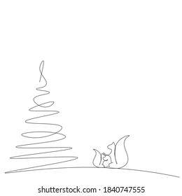 Christmas tree background with forest animals squirrels. Vector illustration