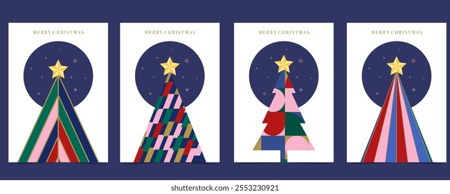 Fondo de árbol de Navidad con diseño geométrico. Vertical para A4