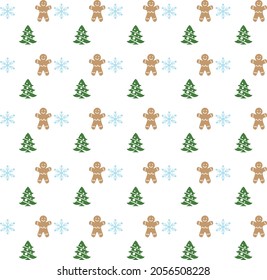 Christmas tree background, gingerbread cookies, gift