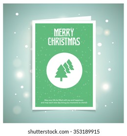 Christmas tree background. Green Christmas book cover or flyer template, vector