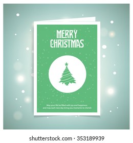 Christmas tree background. Green Christmas book cover or flyer template, vector