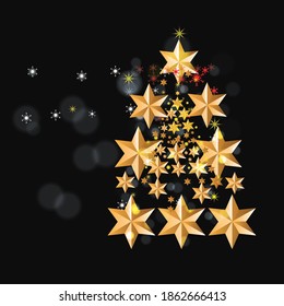 Christmas tree Background made of Cutout Gold Foil Stars 