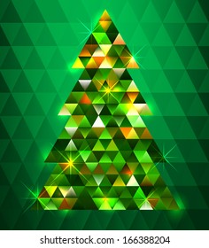 Christmas tree background made with green multicolored triangles