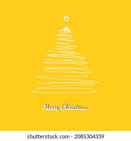Christmas tree with background. Merry christmas on yellow background. Christmas tree illustration vector with snowflake