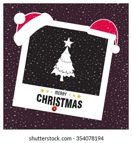 Christmas tree background. Photo frame Christmas Typography background with Santa Hat