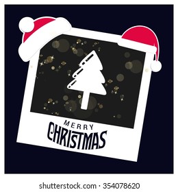 Christmas tree background. Photo frame Christmas Typography background with Santa Hat