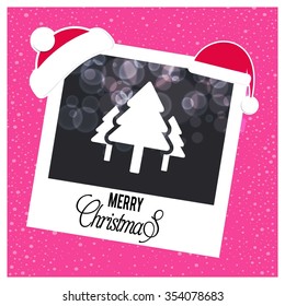 Christmas tree background. Photo frame Christmas Typography background with Santa Hat