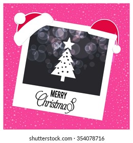 Christmas tree background. Photo frame Christmas Typography background with Santa Hat