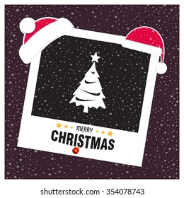 Christmas tree background. Photo frame Christmas Typography background with Santa Hat