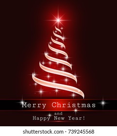 Christmas tree background, ribbon, vector