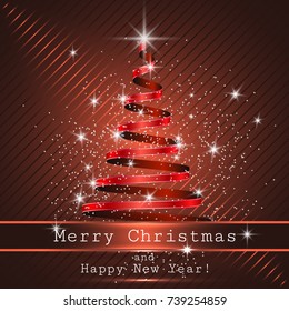 Christmas tree background, ribbon, vector