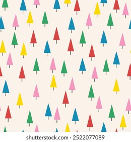 Christmas tree background. Seamless pattern design with hand drawn ornaments. Vector illustration