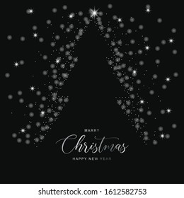 Christmas tree background. silver Christmas tree as symbol of Happy New Year, Merry Christmas holiday celebration. Golden light decoration. Bright shiny design illustration