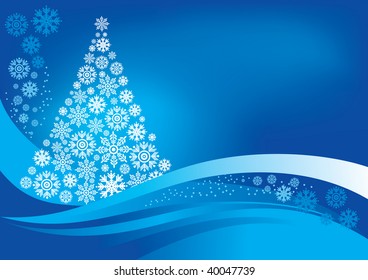 Christmas tree and  background with snowflakes