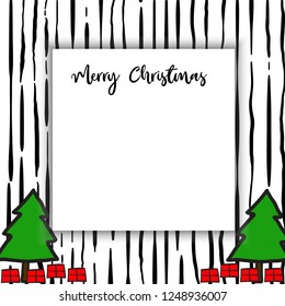 Christmas tree background text box black white line drawing cute