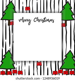 Christmas tree background text box black white line drawing cute