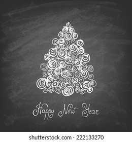 Christmas Tree Background, Trendy Design Template on blackboard. Vector illustration.