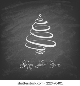 Christmas Tree Background, Trendy Design Template on blackboard. Vector illustration.