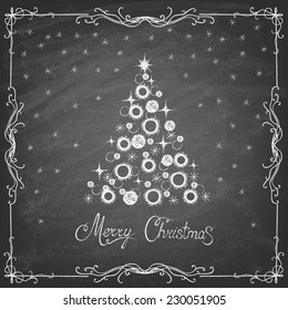 Christmas Tree Background, Trendy Design Template on blackboard. Vector illustration.