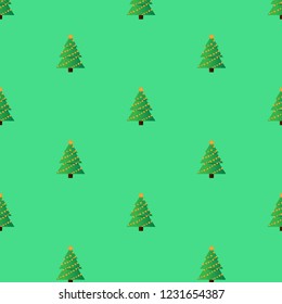 Christmas tree background. Vector pattern. Green background. 