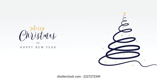 Christmas Tree background wallpaper in white background. Golden color stars, blue wavy abstract tree design, xmas modern design, Happy new year 2023 background EPS 10 vector design