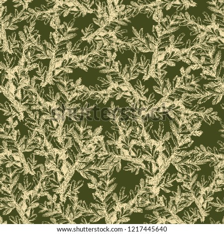 Christmas tree background. Winter artistic seamless pattern, made of green fir branches. Greeting card. Happy new year. Xmas design for vector retro holiday card