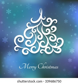 Christmas tree background, winter decoration, paper swirls in shape of fir tree, vector eps10