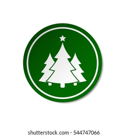 Christmas tree badge icon, vector. Green sticker with symbol fir-tree.