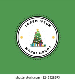 Christmas Tree Badge Vector Illustration in Flat Style Design